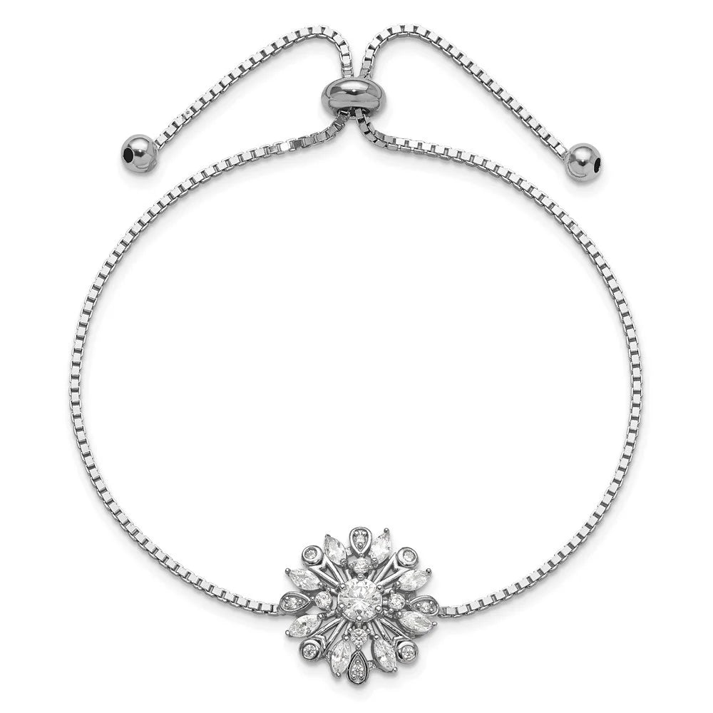 wristband CZ Silver Bolo Women Adjustable Rhodium-plated for 925 Auriga Floral Sterling