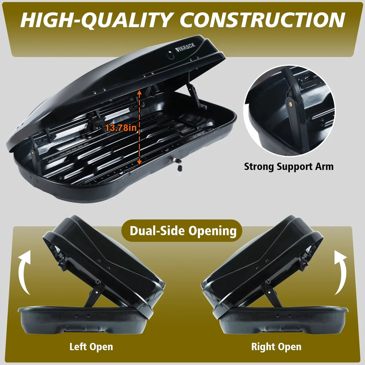 14 for x Cargo Rooftop Rooftop Carrier Large Locks, Hard Cargo 56.3" Box Cargo Shell Box with x 2 Rooftop Double 13.8" SUV 30.3" W Black Waterproof H, ft³ L