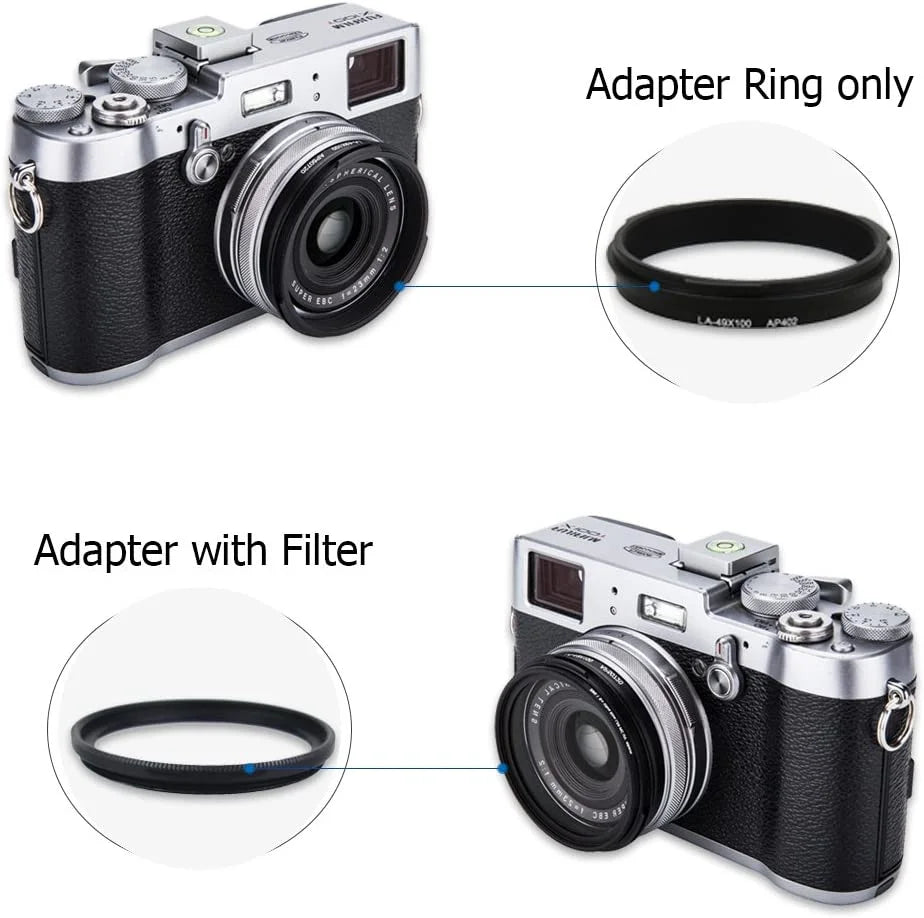 Hood Lens Aluminum X100T Fujifilm -Black Set Alloy Replace Fuji LH-X100 Adapter X100F X100S X100 Ring & X100V Hood Lens Fuji X70 for Shade JJC Lens