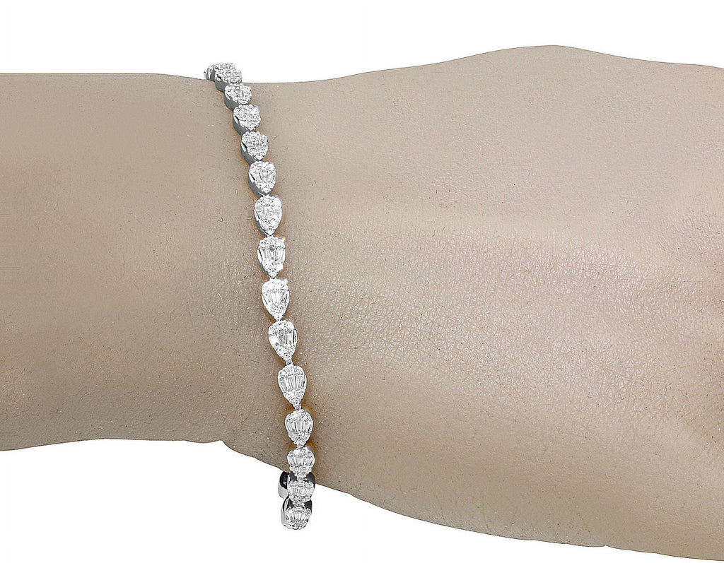 wristband Tennis 7.75" 4MM Gold Shaped Baguette Cluster 2.70 Tear CT Diamond Link