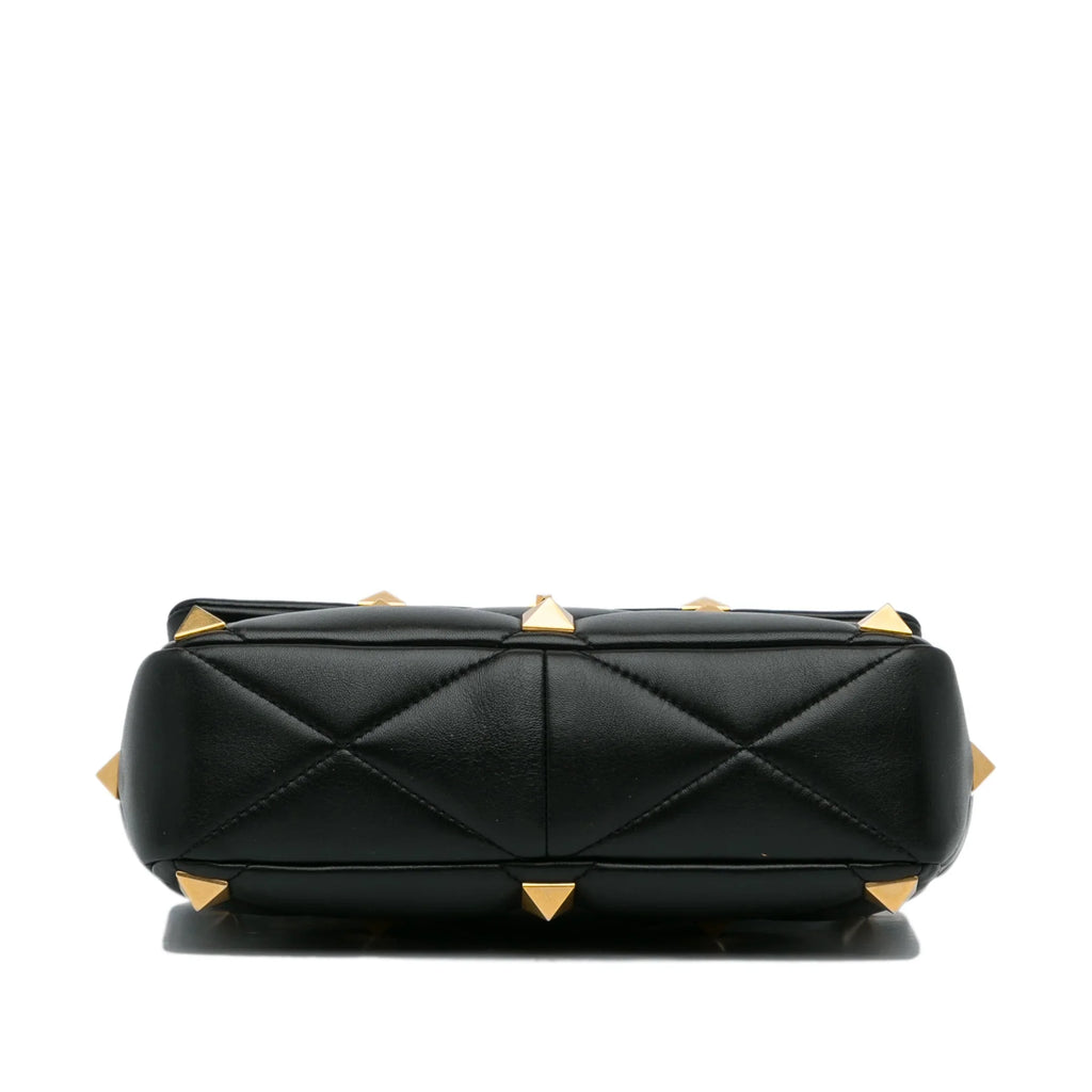 Pre-Owned Roman Stud (Good) Valentino Authenticated Leather Medium Unisex Satchel Black Calf