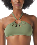 Cutout Logo-Ring Vince GREEN SAFARI Halter Medium Swim Bikini Top, US Camuto