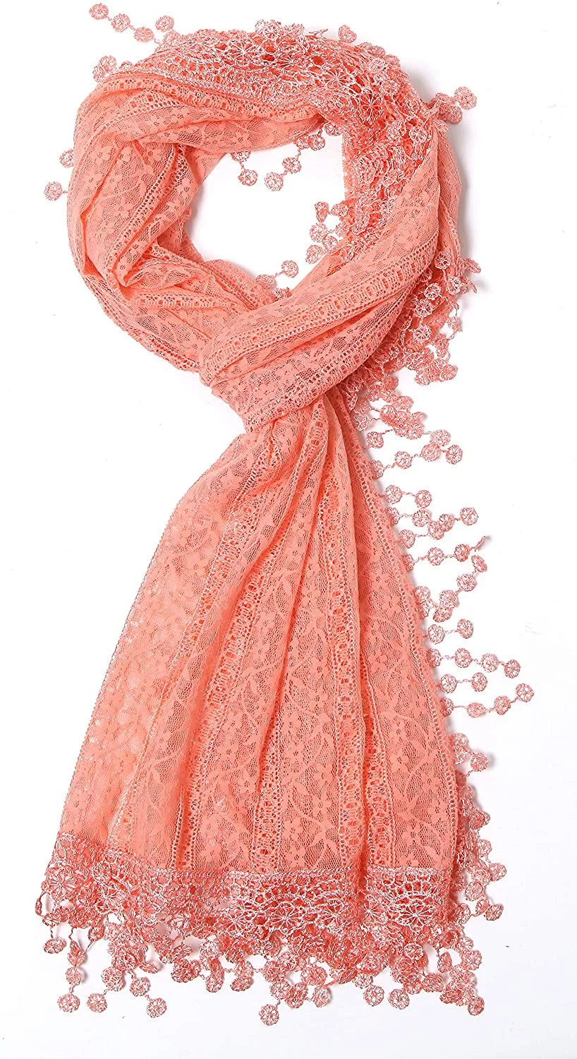 Soft Wendy shawl Lace Scarf Fringes Lightweight Cindy Pink and Women Peach Leaf for