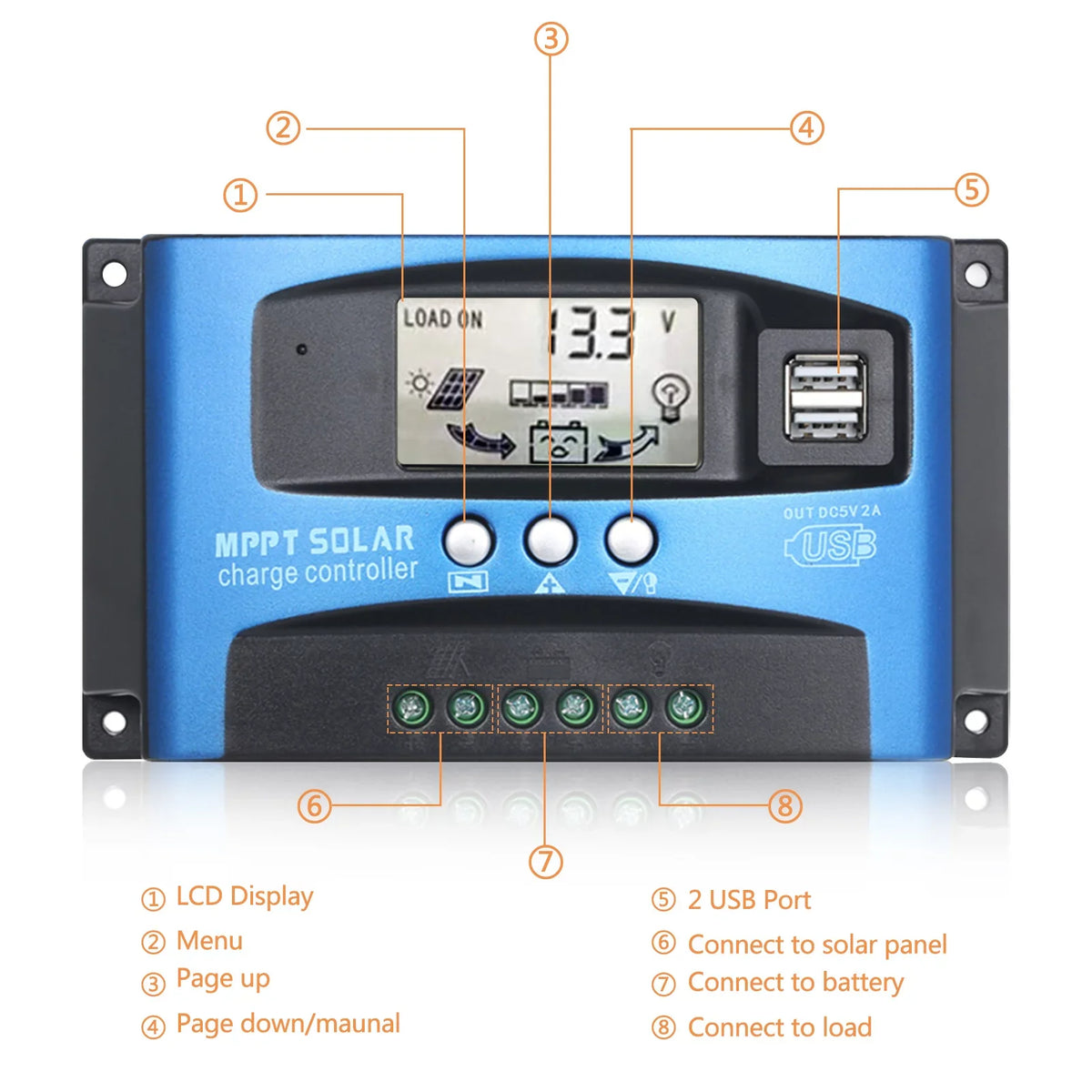 Controller Regulator Charge USB Solar Charge LCD Panel Htovila Charge Controller Intelligent Solar 30A-100A Display Adjustable Parameter Dual