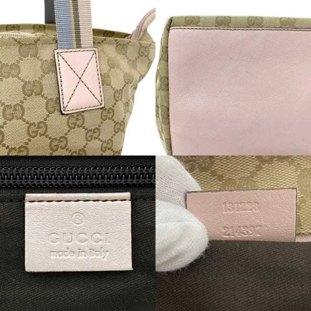 Pastel Leather Women's GG Pre-Owned Canvas Tote Handbag Pink Blue Beige Bag (Good) 131228