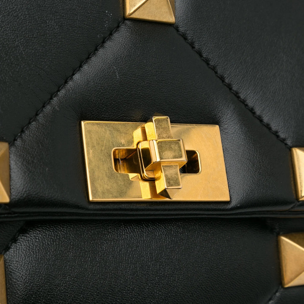 Pre-Owned Roman Stud (Good) Valentino Authenticated Leather Medium Unisex Satchel Black Calf