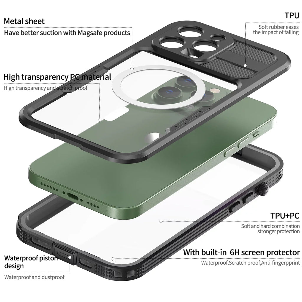 for Black 14 Pro with Built-in - Pro Protector Underwater][14FT 360][IP68 Military for 6H [Real Case Dropproof][Dustproof][Compatible Screen Waterproof, Max 6.7" iPhone MagSafe] Max iPhone 14