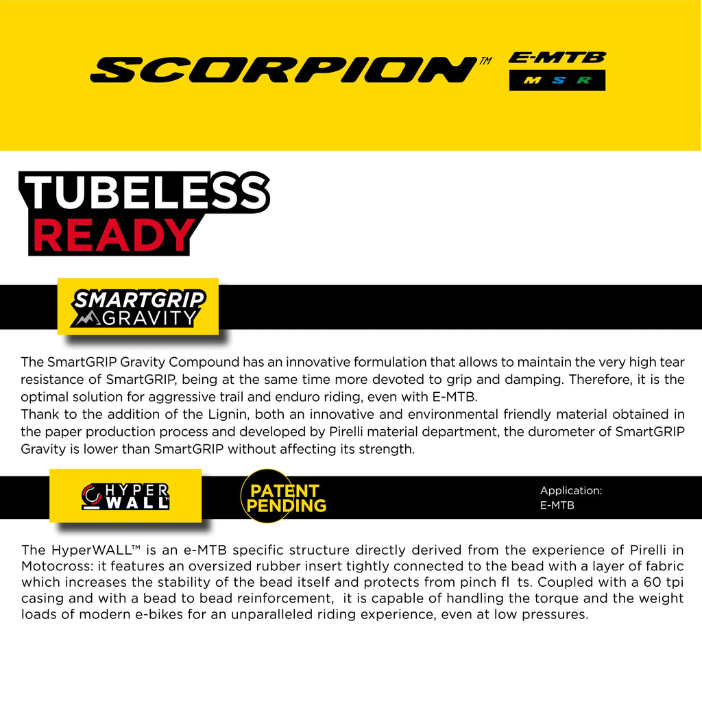 Bike MTB, Trail Tire, E-Mountain + SmarTUBE Scorpion for E-MTB Pirelli Bicycle 27.5 Tubeless Clincher Tire and Enduro Versatile E-Bike Terrain, Mountain 23/32-622 TLR x Mixed 2.6 Use, M Ready
