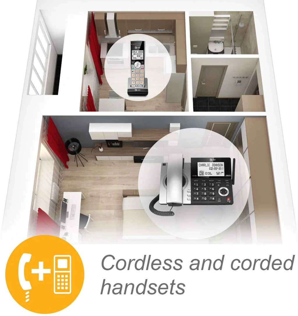 AT&T CL84107 DECT with with Phone 6.0 Blocker, Black/Silver Smart Call Handset Corded/Cordless 1 Expandable