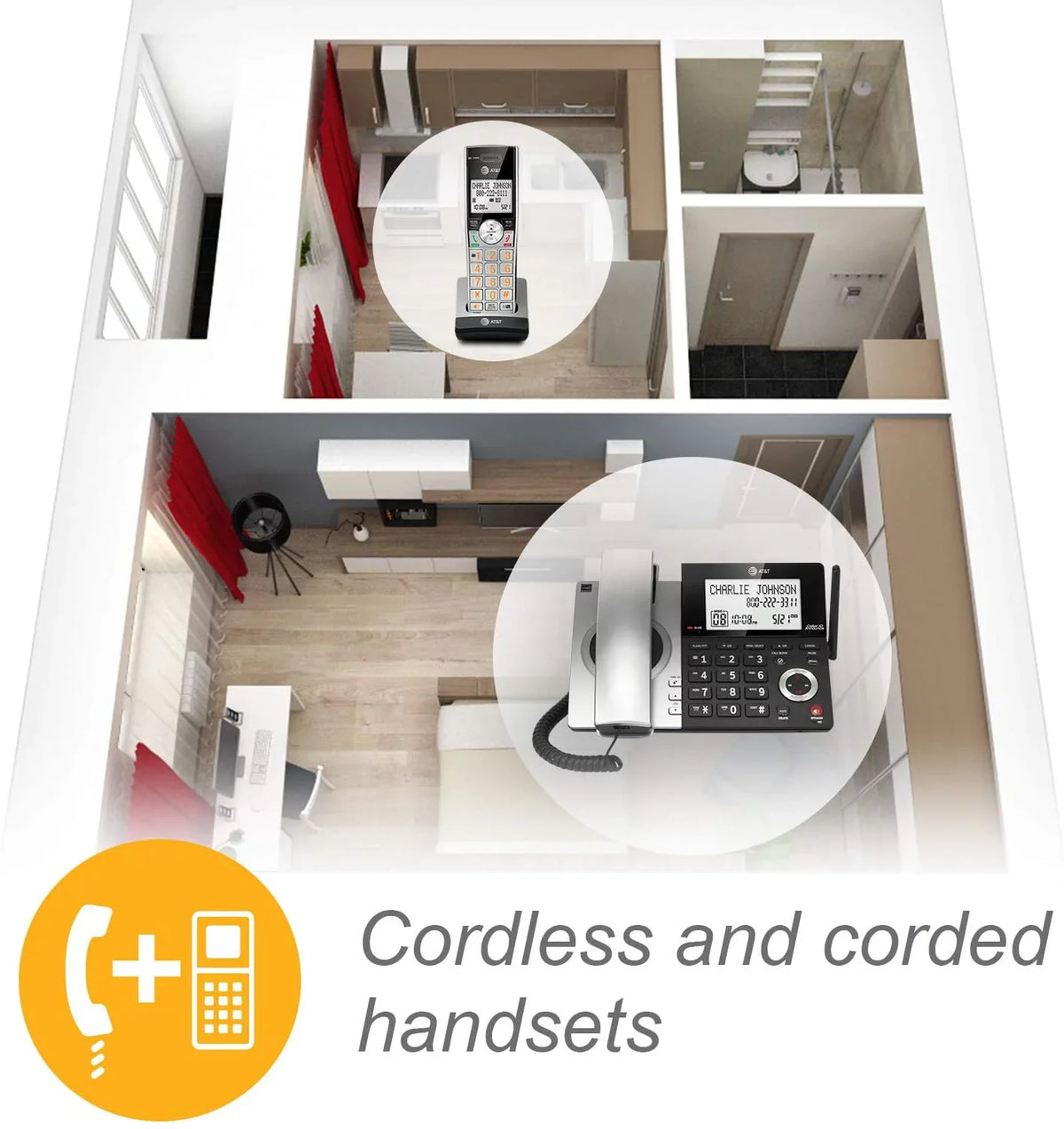 AT&T CL84107 DECT with with Phone 6.0 Blocker, Black/Silver Smart Call Handset Corded/Cordless 1 Expandable