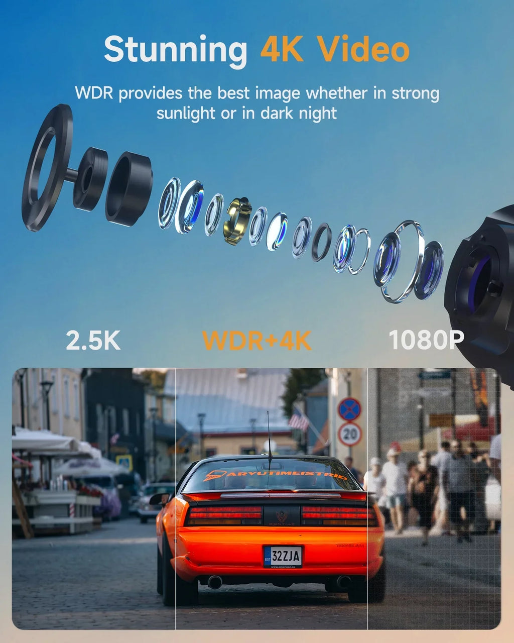 WDR, LCD G-Sensor,Black WiFi Night Mode, 2" Dashcam Dash 4K Screen, Dash with Car Wide Angle, and Rear, Vision,Parking Camera, Front 170° Cam GPS,4K+1080P