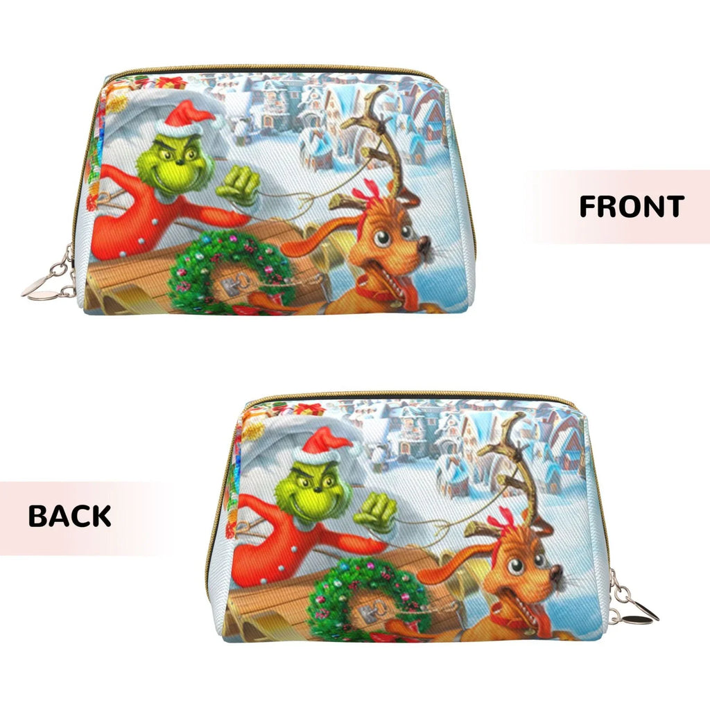 Grinch The Christmas Pouch Leather Organizer Toiletry Bag Gift Storage Cosmetic Travel Bag Adventures Portable Makeup Purse