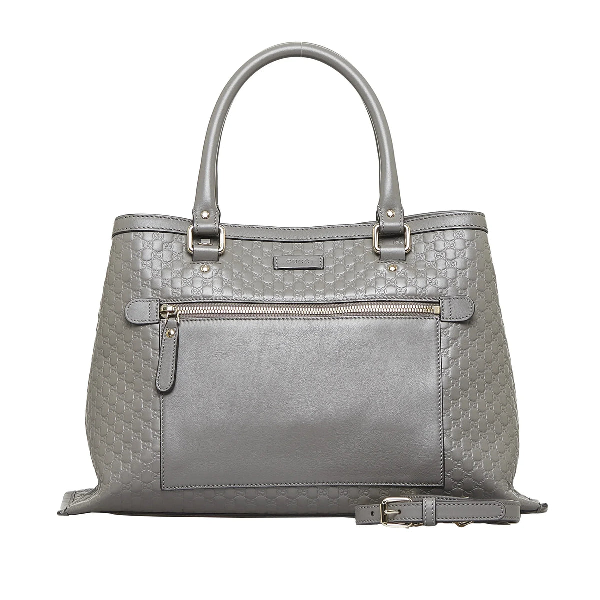 Leather (Good) Calf Pre-Owned Unisex Microguccissima Gray Satchel Authenticated