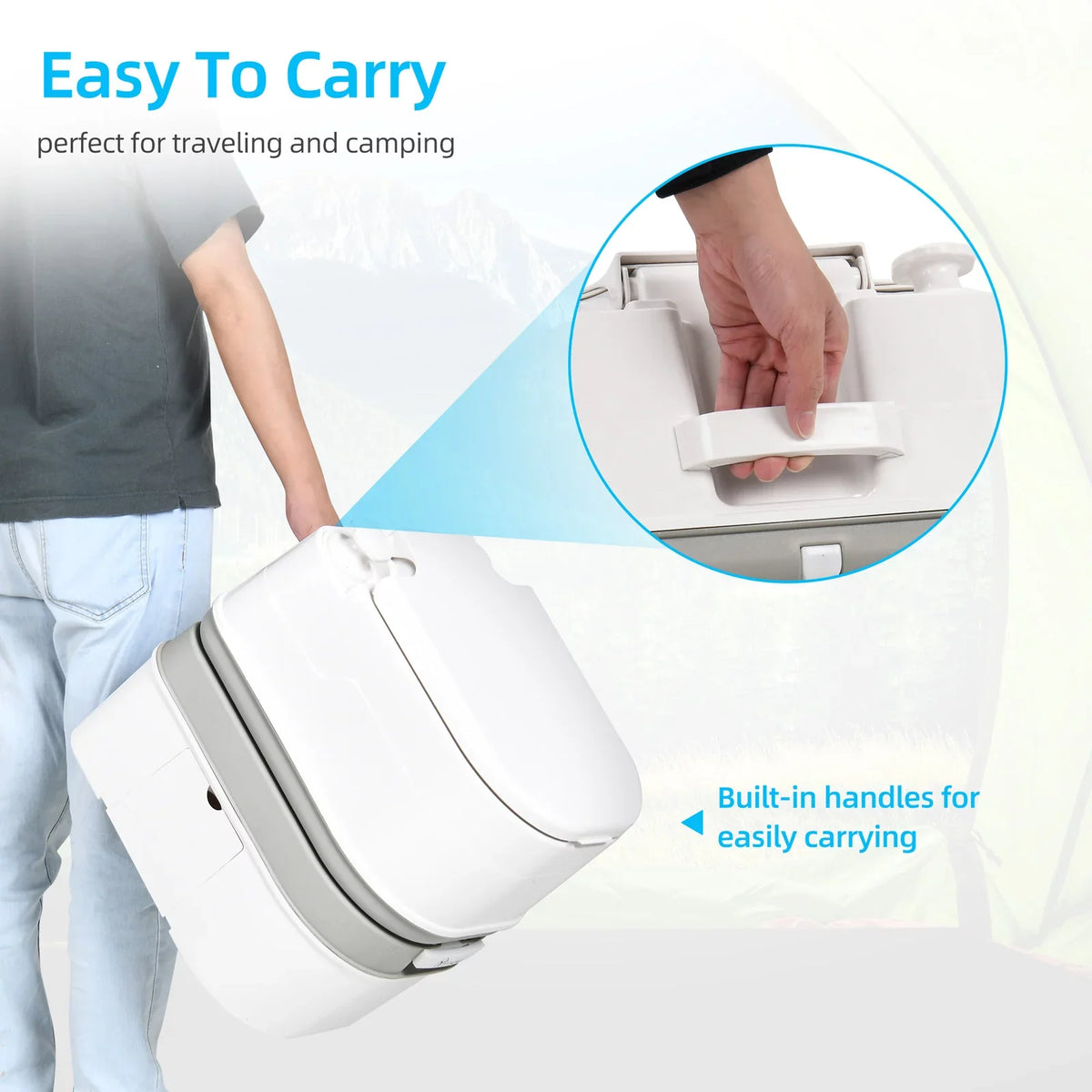 Rotating Porta with Portable Toilet, Outdoor Toilet DWVO Gallon Indicator, Spout Camping RV Potty RV Level , 6.34