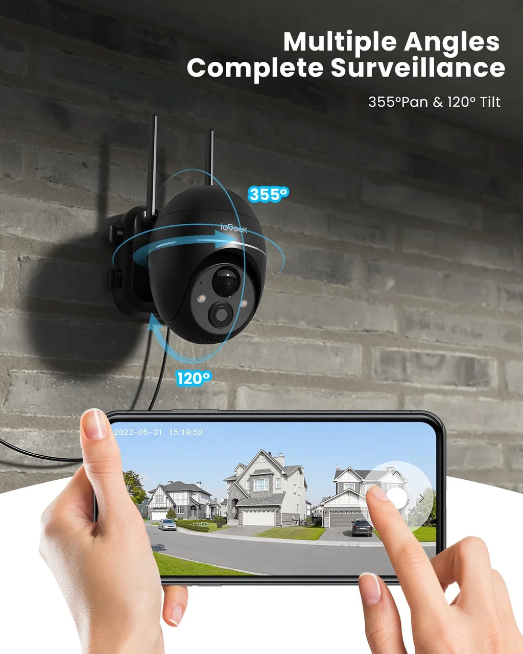 Outdoor Night PIR Camera Solar Outdoor Security 2K/3MP & PTZ Alexa Motion Detection, Surveillance with Work Color 360° Vision, View, Spotlight Camera WiFi, Siren, with Wireless