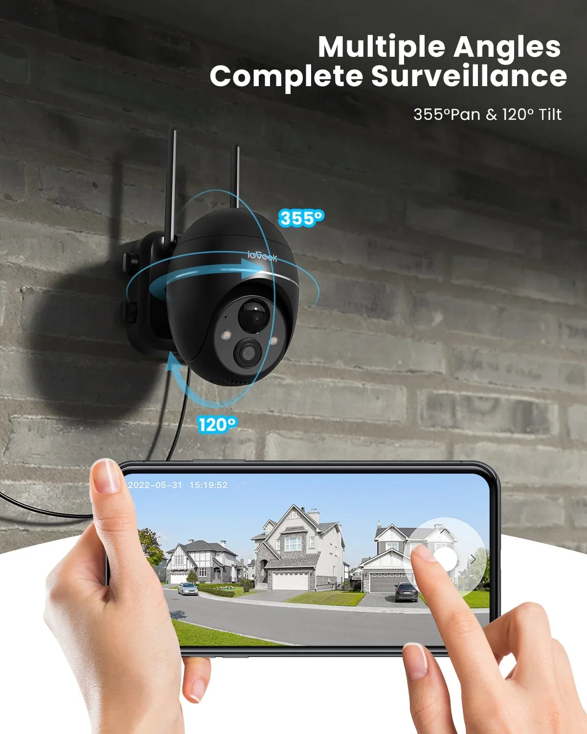 Outdoor Night PIR Camera Solar Outdoor Security 2K/3MP & PTZ Alexa Motion Detection, Surveillance with Work Color 360° Vision, View, Spotlight Camera WiFi, Siren, with Wireless