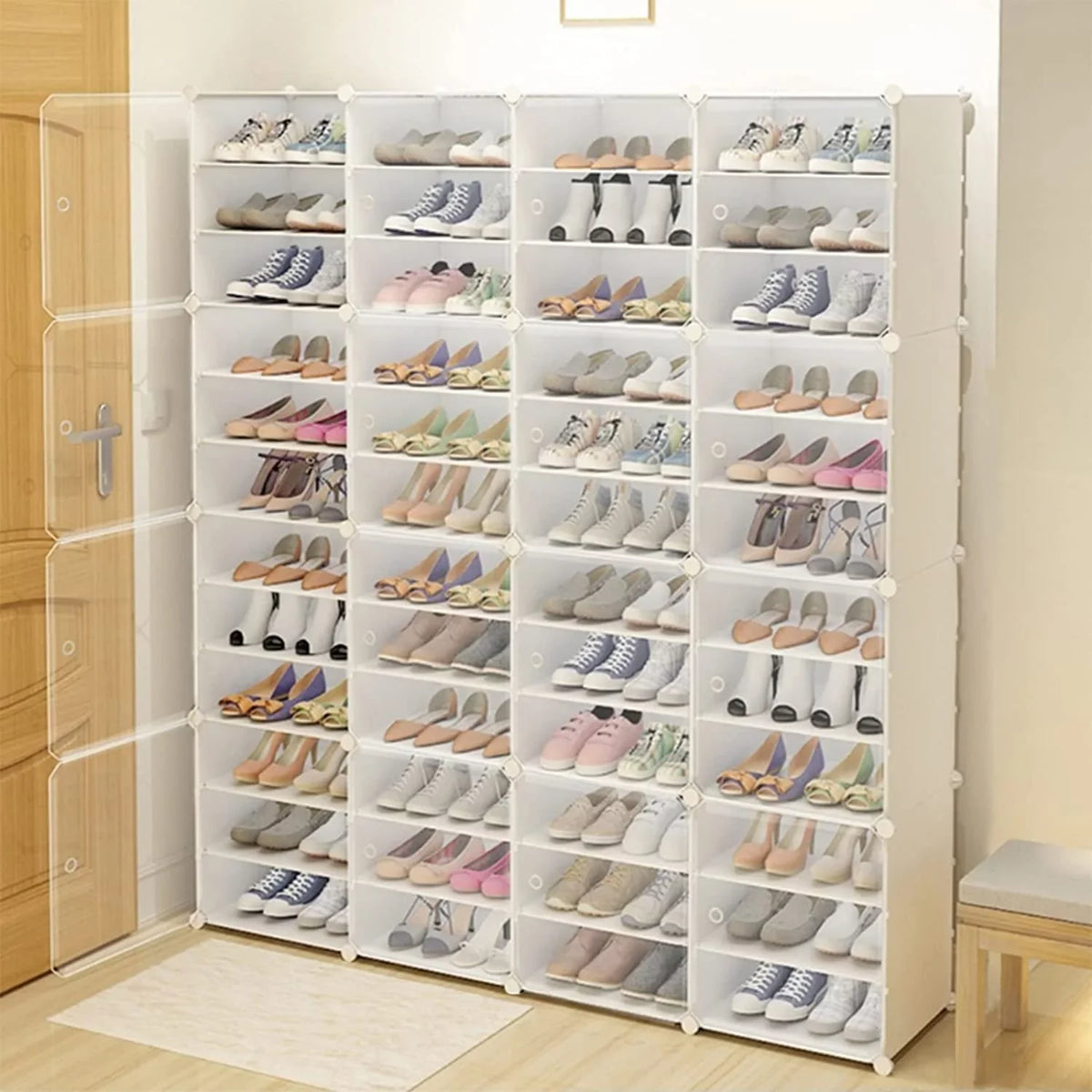 Stand Rack Entryway Organizer Plastic 48 Tower Shoe Cabinet Boxes, 12 White Shelf Cubes Shoe Bedroom Tiers Shoe Storage Pairs Storage 96 Closet Modular for Hallway