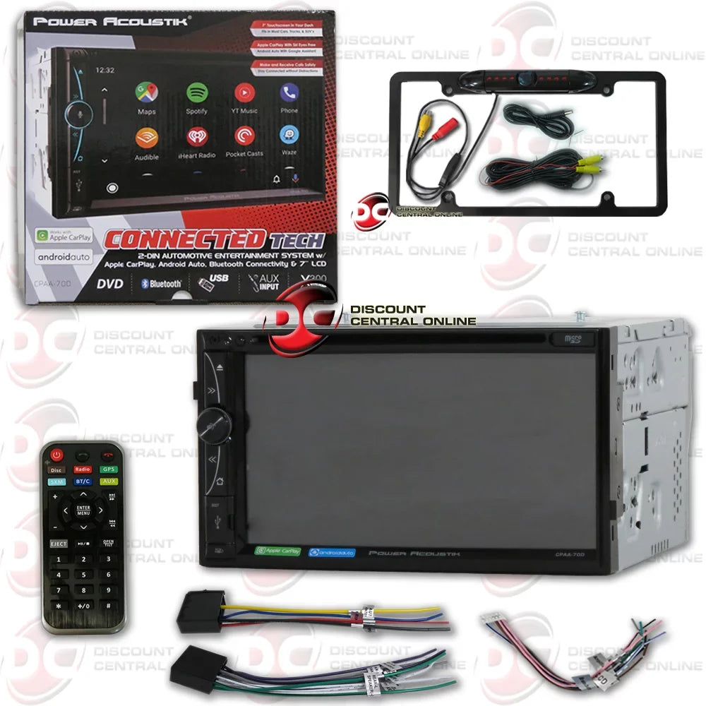 back-up with CPAA-70D plate 2-din Full Bluetooth Waterproof Auto Cd DiscountCentralOnline Power Android Stereo Dvd W/ 7" & FL09BK camera Acoustik Night vision License Carplay