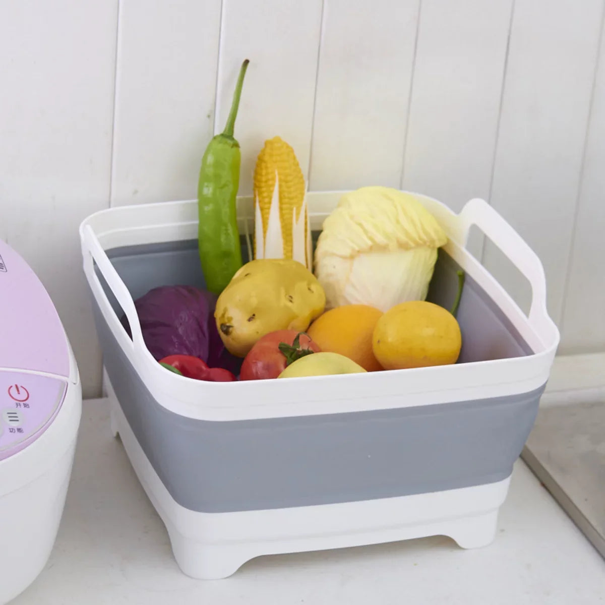 Laundry Plug(Gray) Tub Tub,Washing Collapsible Basin Draining Portable 2.4 with Gal(9L) Sink,Folding Imoment Dish