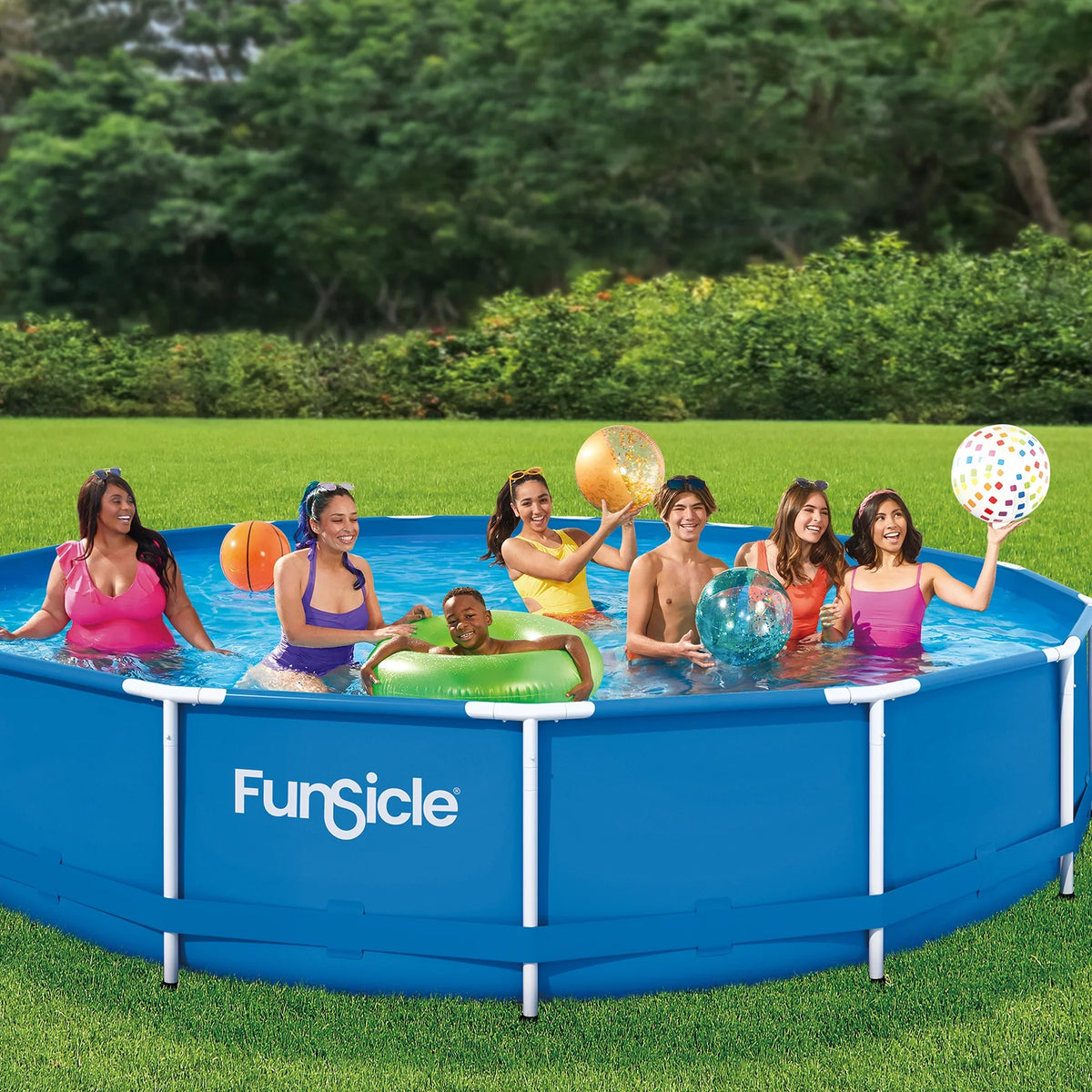 Round, with Swimming Frame ft Ground up 15 Filter Activity Pump, Pool, & 6 Age Funsicle Above