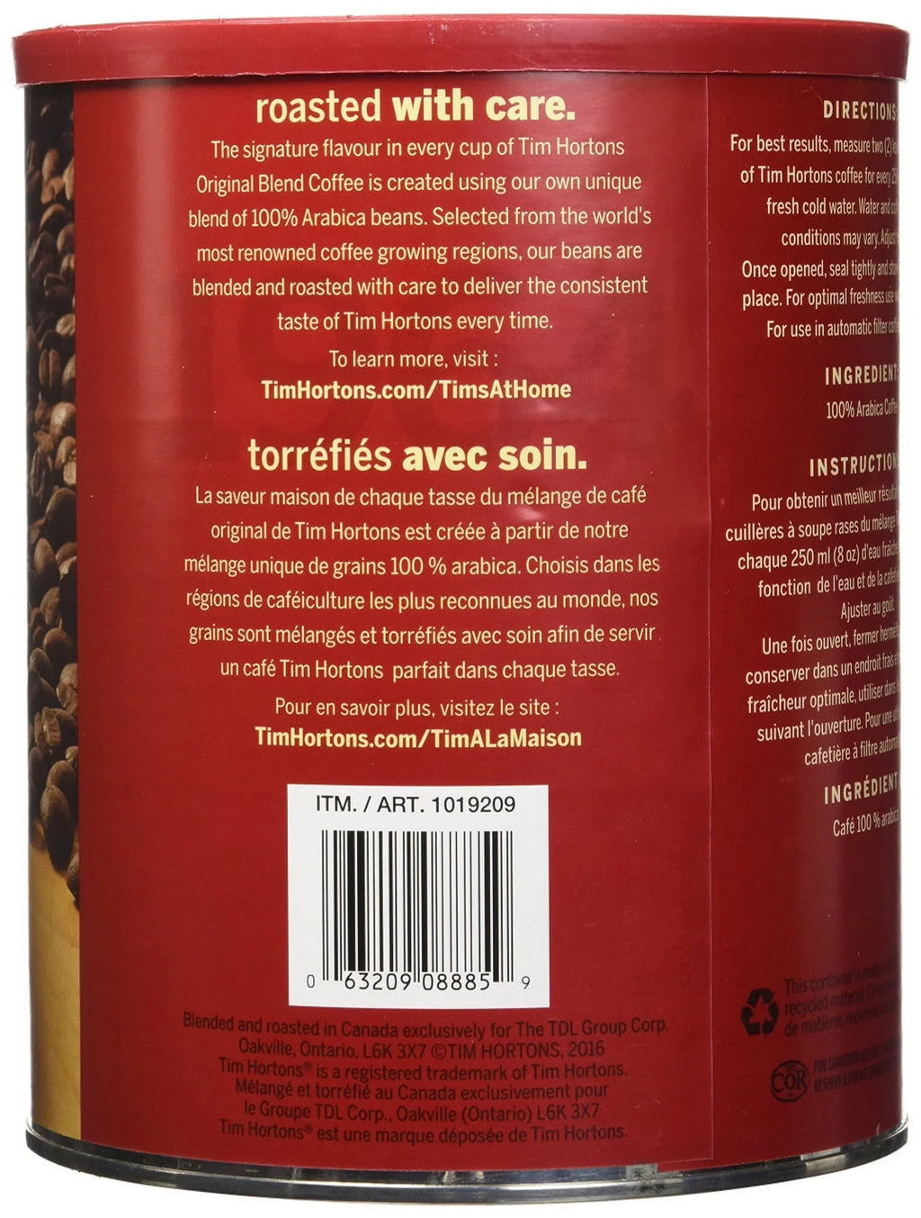 Coffee, Fine Large Arabica Canada} from 100% 48oz., Hortons Blend,1.36kg/ Roast Grind Original {Imported Extra Medium Tim