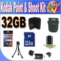 SDHC LCD Saver Point Camera Card + Kodak Deluxe Memory Reader + Case & Shoot Scree USB w/Strap (32GB Accessory + Bundle