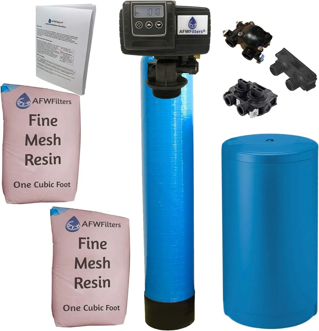AFWFilters Resin, Home Connection, 64k MNPT Softener Tanks Whole 3/4" Foot with cubic Pro Mesh 2 Blue and Fine Plastic Iron Water