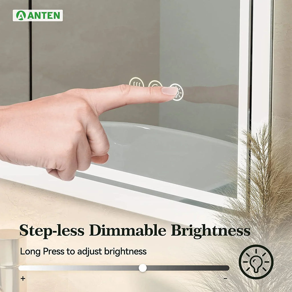 Wall-Mounted ANTEN Mirror, Lights, Bathroom Inch LED Mirror Vanity Lighted Touch Bathroom Mirror LED Anti-Fog, Dimmable Bathroom Mirror, Backlit with 36x28 3000K-6000K, Sensor,