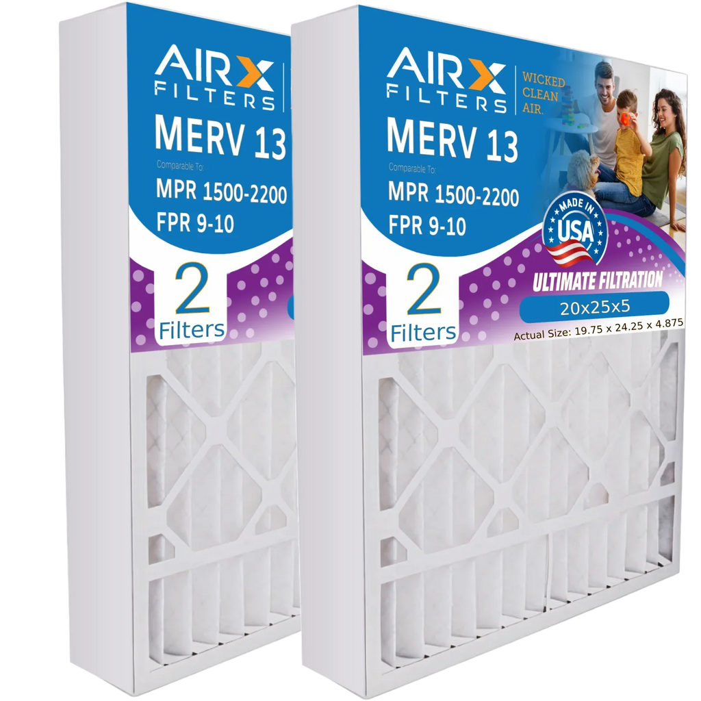 2200 Filter 13 Air 2 & MERV FILTERS AIR. CLEAN 1500 Compatible Furnace MPR Comparable Filter Pack 20x25x5 20x25x5 Premium AIRX Ultravation by 91-006 to WICKED Made 9 - with FPR USA