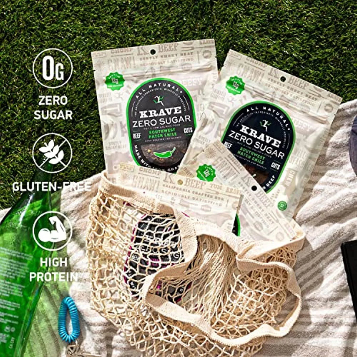 Grass-Fed Nitrates 100% Hatch Beef Southwest Pack) Ingredients, Protein, - No Oz Sugar, Zero 2.1 No Krave Artificial Gluten-Free, (4 12G Bags Jerky, Chile Beef,