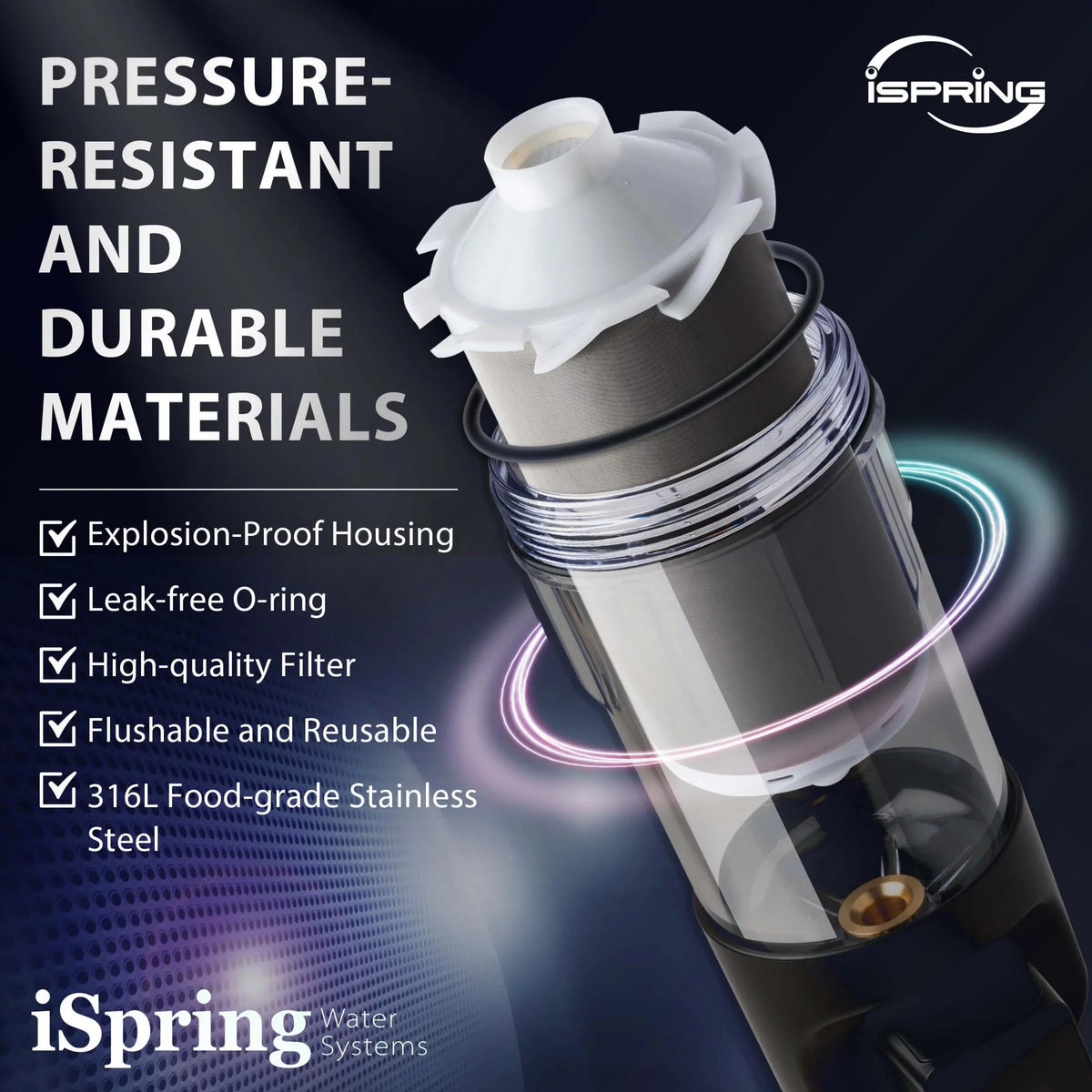 and Water Touch-Screen WSP500ARJ-BP Whole with Bypass, Clear 500 Upgraded Spin-Down Flushing, Prefilter, iSpring Size, House Modes, Auto Microns 4 Jumbo Reusable, Housing, Flushable Sediment Filter