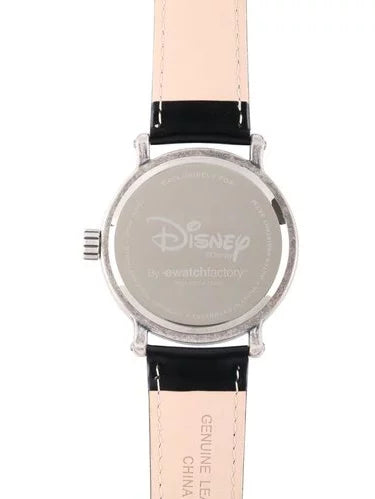 Leather Silver Alloy Men's Watch, Mickey Antique Vintage Black Strap Mouse