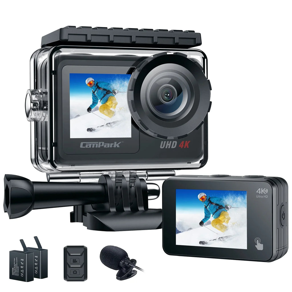 20MP Camera Camera Sports Camera Camera Action Vlog Compatible WiFi Campark Accessories 4K Waterproof 30FPS Underwater GoPro Kits Screen Touch