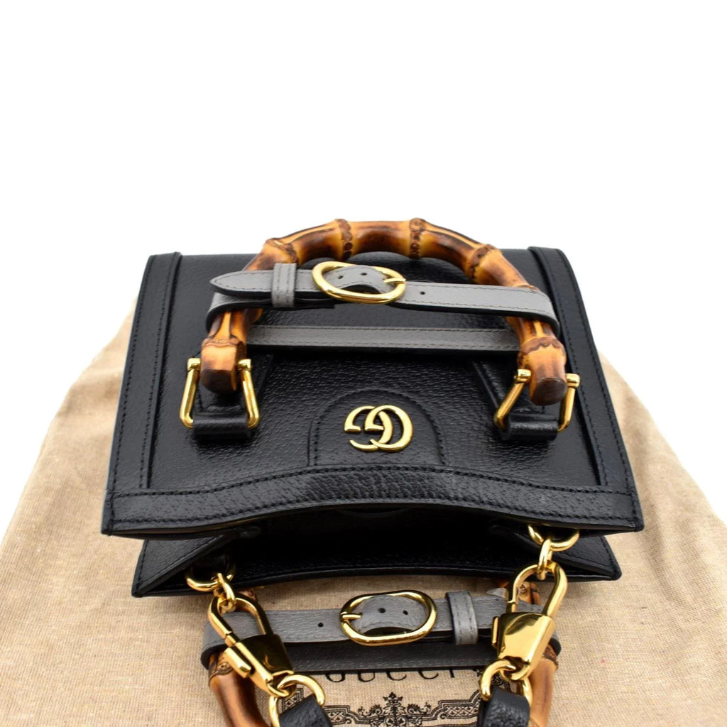 Bag Leather Black Bamboo Diana 702732 Tote Pre-owned Mini