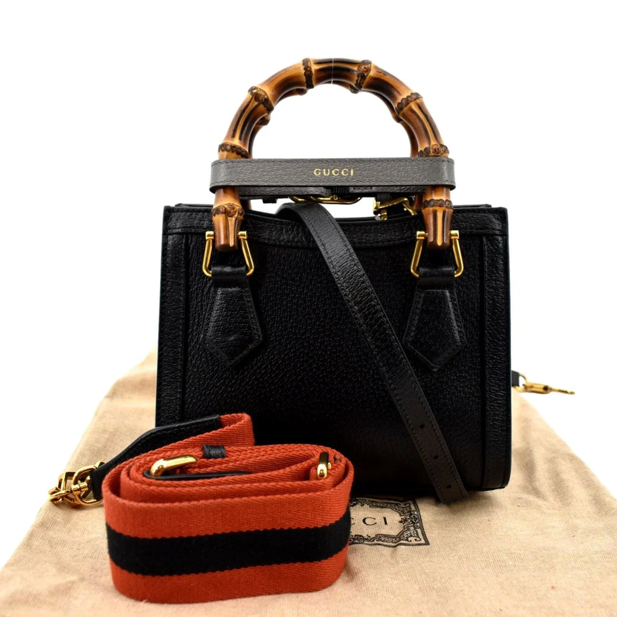 Bag Leather Black Bamboo Diana 702732 Tote Pre-owned Mini