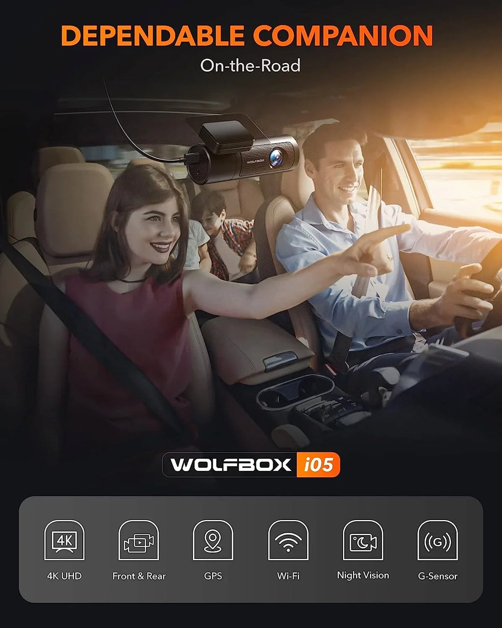 GPS Night Loop Rear UHD Dash 4K Dashcam 1080P WDR, Front and Rear, Recording and WiFi, Card, & DashCam Front WOLFBOX Car with Vision, with Free 32G Cam