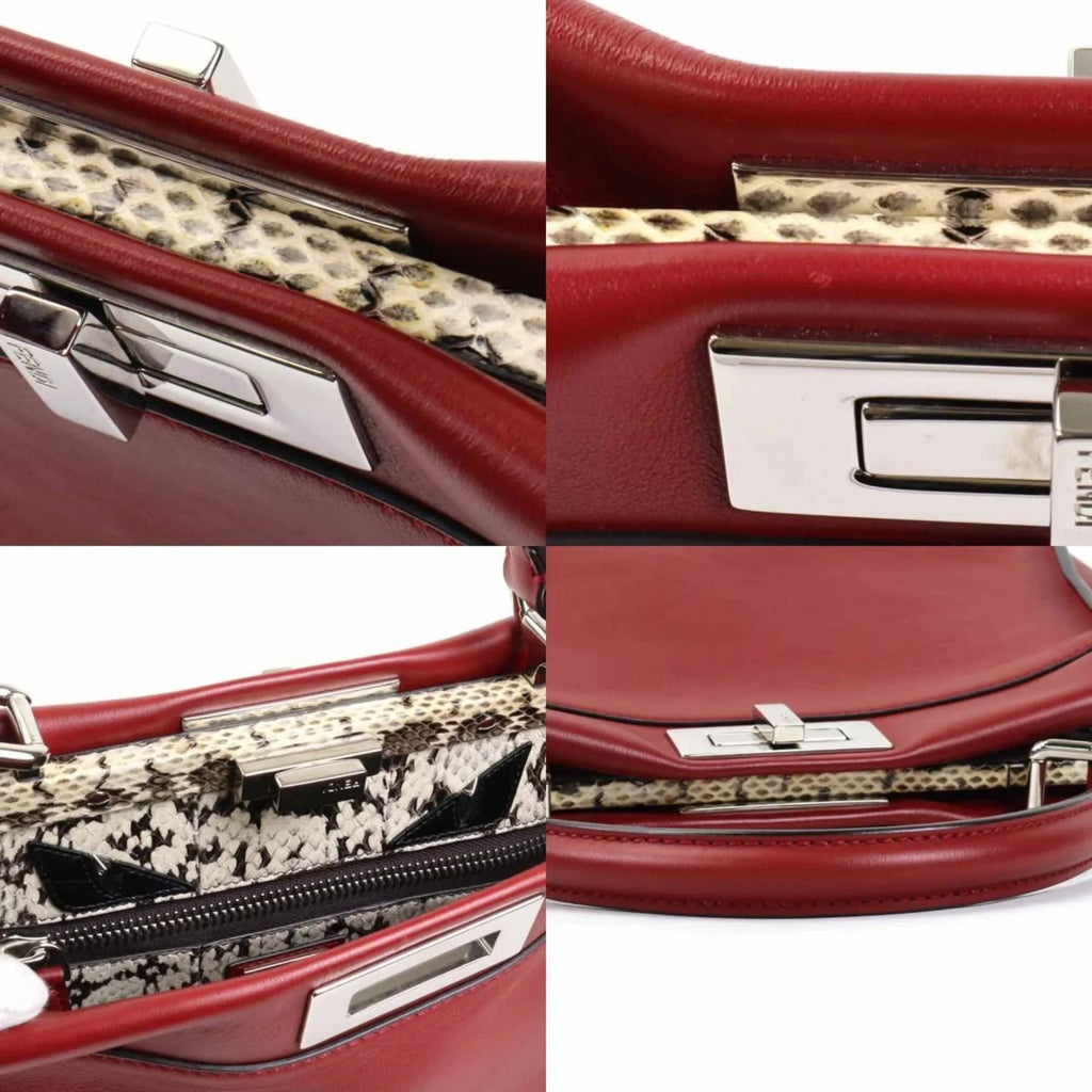 Fendi Dark Leather Pre-Owned (Good) Red Peekaboo Bag Women's Silver FENDI Handbag Shoulder
