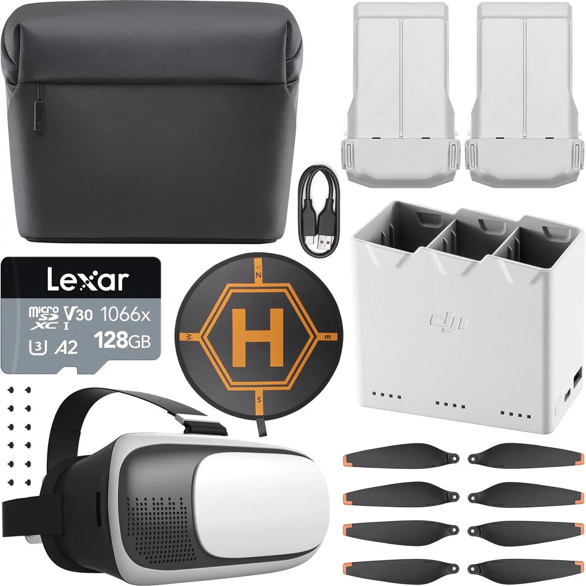 Pad+FPV Headset Kit 3 Series Card+ Pro Deco with 2 Mini Fly Plus, More DJI Landing Intelligent Drone 3 128GB Battery Shoulder with Charging Bag Hub, Flight Mini CP.MA.00000496.01 Plus DJI Bundle Gear