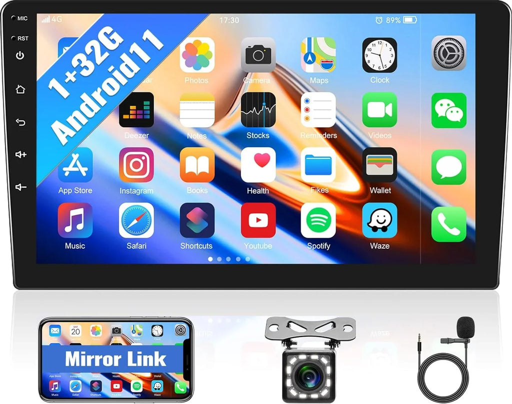 Camera with Bluetooth FM Radio Navigation Stereo 1080P Link Theme with 13 Carplay,10.1 GPS Mirror USB inch Touchscreen Android WiFi Backup 1+32G Car HD Support Receiver Player Change