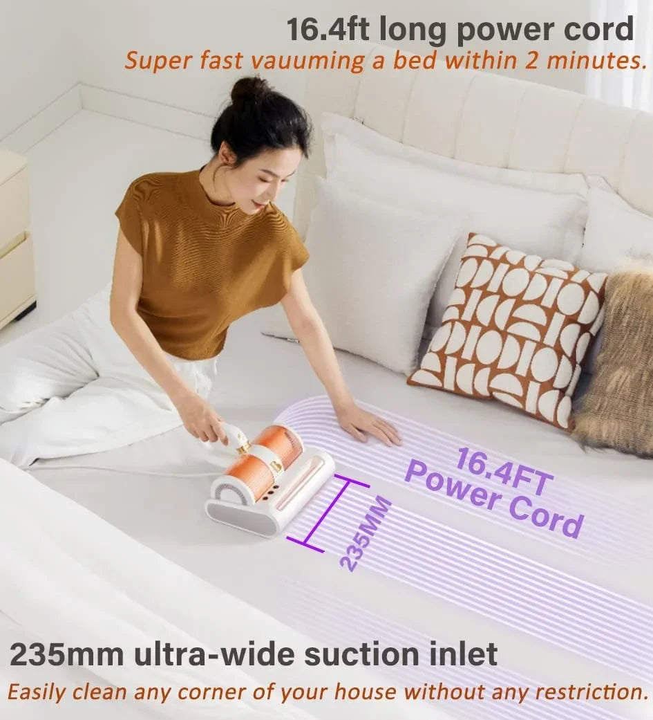 Hair,Crumbs,Dust, removes | Vacuum eliminates Bed and Cleaner with Allergens/Mite,14kpa Dual HEPA Pet, Allergen for Strong Ultrasonic | VC0011 Handheld UV Allergies Beating Vacuum True Motors
