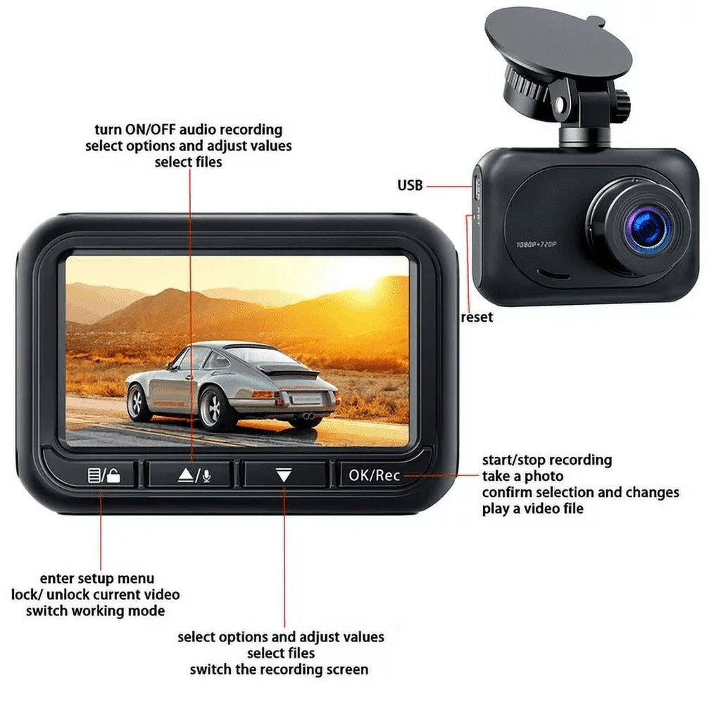 1080P TOGUARD with Loop Cam Camera Recording, 2.45-inch LCD G-Sensor, Car Parking Display, and Night Rear, Mode, with Camera, Dash Vision, Dash WDR Front Dashcam