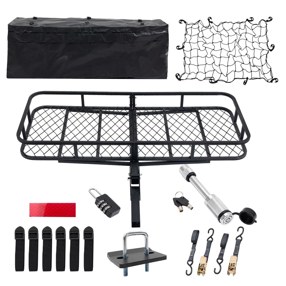 Net, Black SUV with 60" Hitched Car Trailer, Cargo Mounted x Folding 24" 500lb for Truck 6" Cargo x Capacity Basket