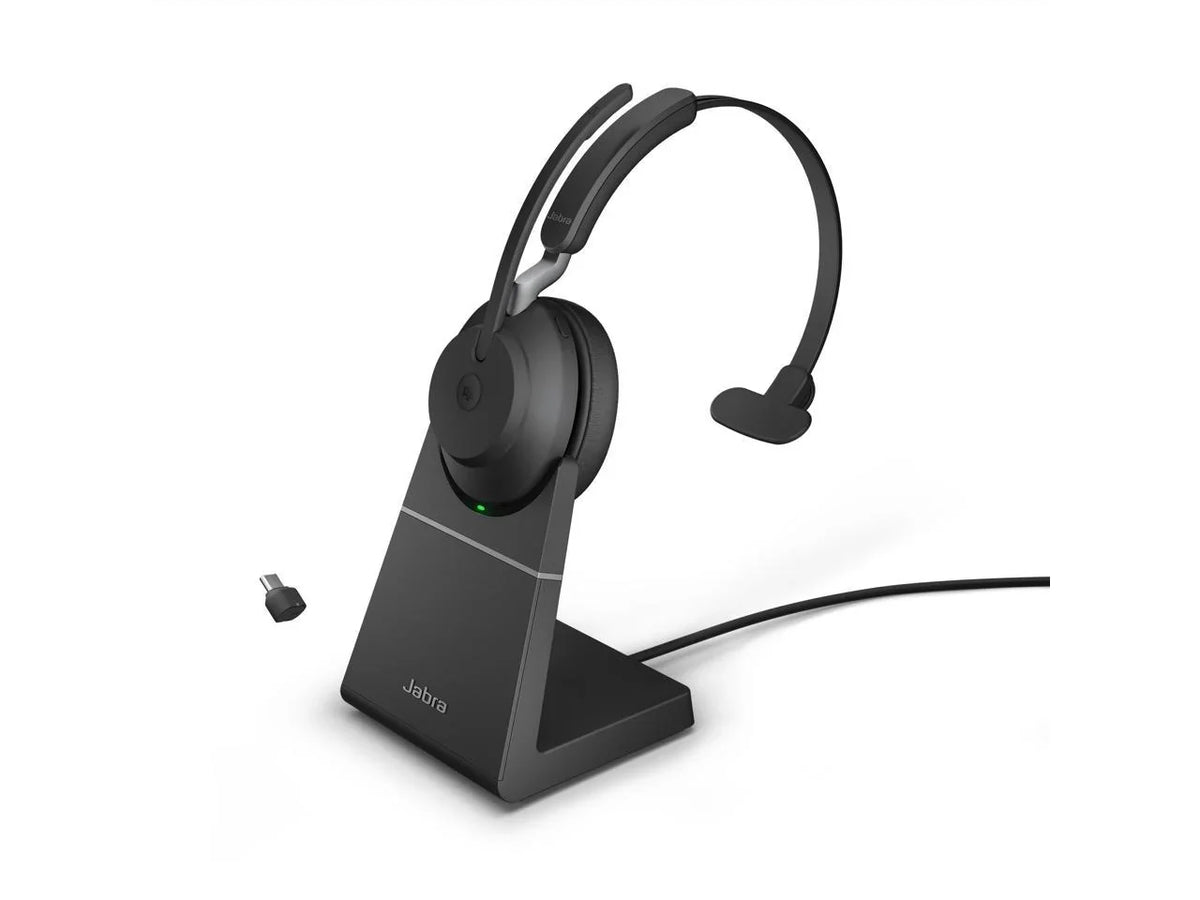 '- MS Charging Headphones Wireless Stand Evolve2 Headset with Black USB-C Mono / 65 Music Jabra