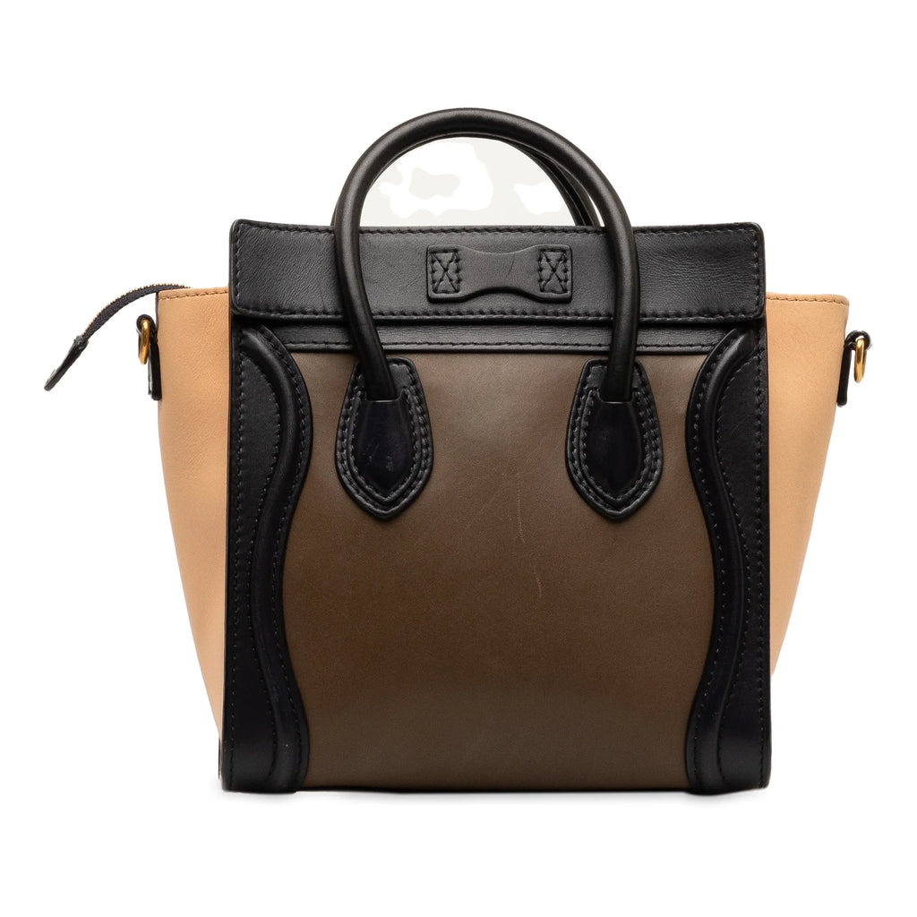 Tricolor Luggage Tote Authenticated Calf Pre-Owned Brown Satchel Leather Celine Nano Unisex (Good)