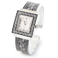 Bangle Metal Decorated Western Face Cuff Watch Women's Square Silver Style