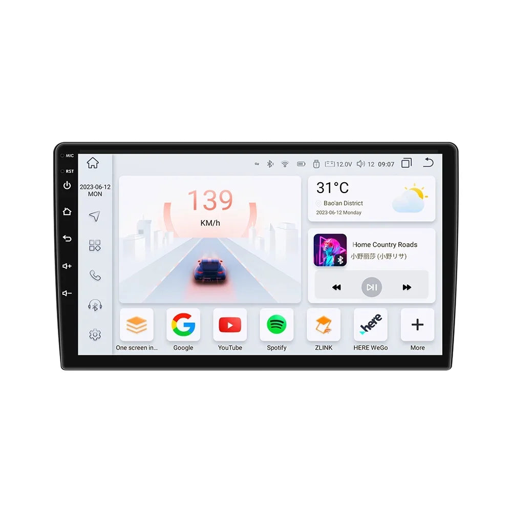 DSP Universal Wireless Stereo in-Dash 1280X720 Din 9" Double QLED Carplay Screen Auto Multimedia Android GPS Navigation Head Store,YouTube Car Player,Weather,Play Android Radio Unit 4+32G AM/FM