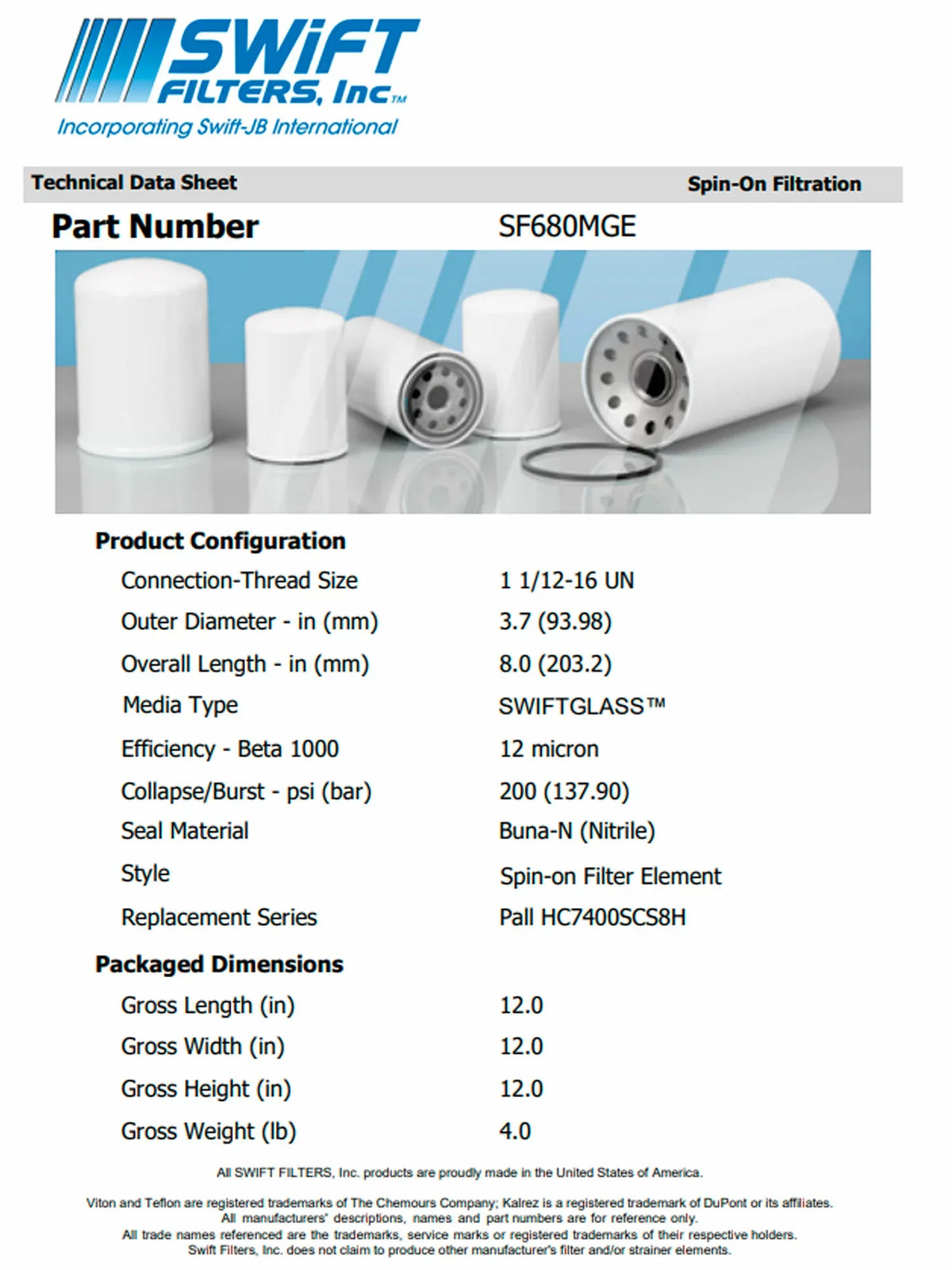 HF6613in-On Filter 12 Direct Interchange Element Micron FLEETGUARD Construction Microglass for