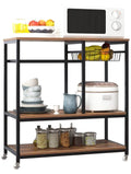 oddfain Kitchen with Brown on Wheels Station, 3 Serving Tier Bakers for Dark Microwave Kitchen Coffee Rolling Cart Rack Cart Utility Carts Outdoor Storage Bar