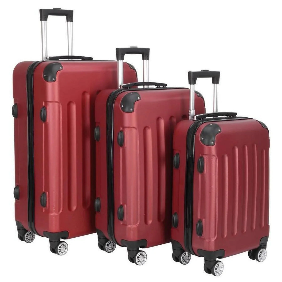 with Set Wine Luggage 3-Piece TSA Lock, Trolley Red, ABS