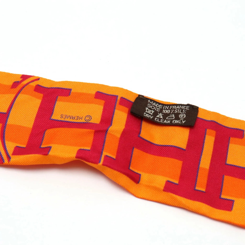 Anniversary Silk Orange 5-4-1 24 HERMES Muffler (Good) 10th Twilly Pre-Owned Hermes Faubourg Ginza Scarf 100%